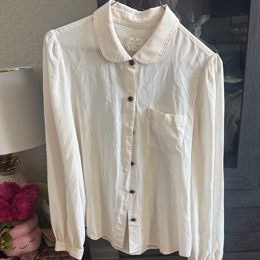 kate spade Cream Blouse with Black Buttons